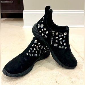 Black rhinestone zip-up sneaker